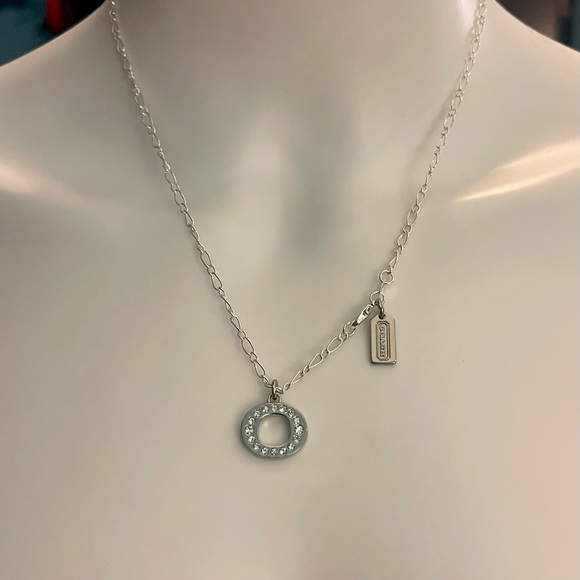 Coach Pave Crystal Initial “O” Pendant .925 Sterling Silver Necklace - Picture 3 of 5